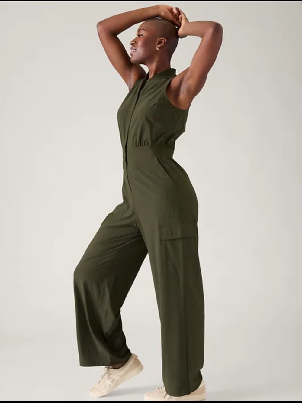 Athleta Olive Green Brooklyn Utility Jumpsuit Aspen Size 14 NWT